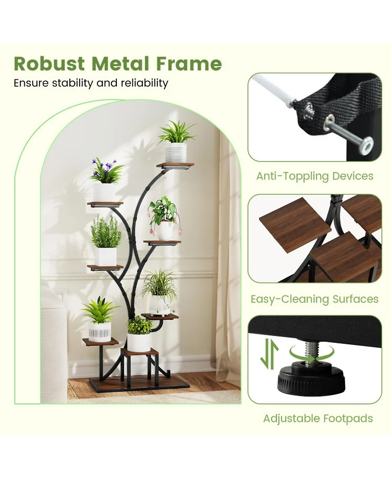 Sugift Set of 2 Indoor 8-Tier Corner Plant Stand with 4-Head Grow Lights Tall Metal Shelf