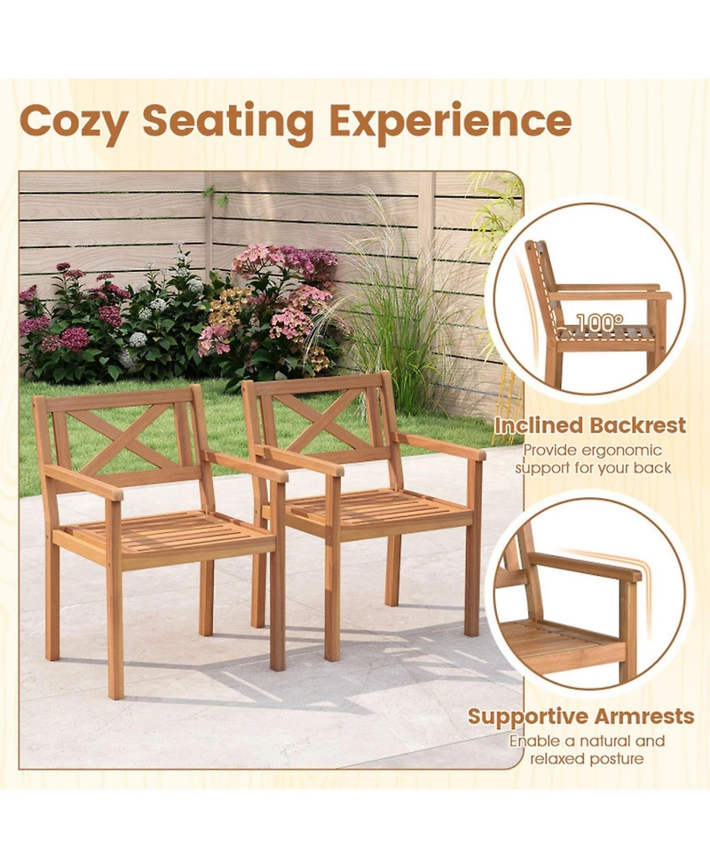 Sugift Acacia Wood Patio Dining Chairs for Porch Set of 2