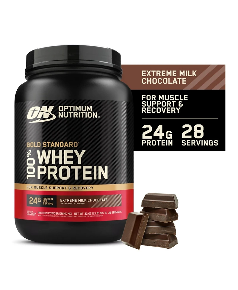 Optimum Nutrition Gold Standard 100% Whey Protein Powder, Extreme Milk Chocolate, 2 Pound (Pack of 1) (Packaging May Vary)