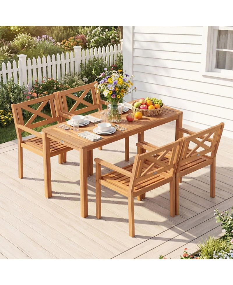 Gouun Set of 4 Acacia Wood Patio Dining Chairs with Slatted Ventilated Seats