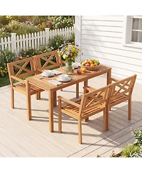Gouun Set of 4 Acacia Wood Patio Dining Chairs with Slatted Ventilated Seats