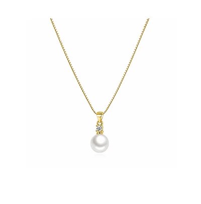 Dloria Gold-Plated Cubic Zirconia Faux Pearl Pendant Necklace