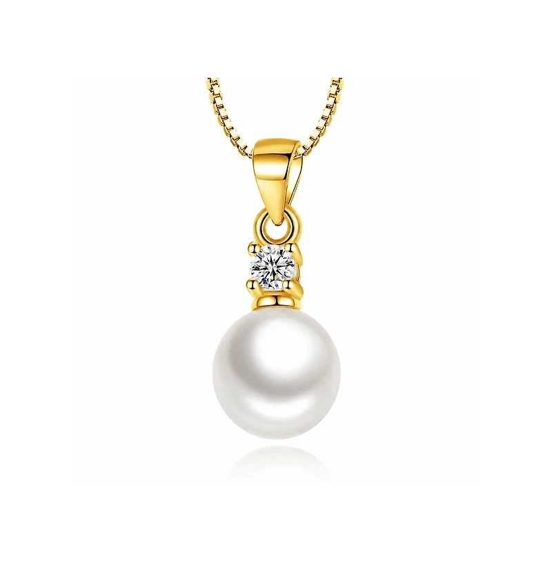 Dloria Gold-Plated Cubic Zirconia Faux Pearl Pendant Necklace
