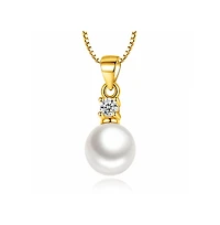 Dloria Gold-Plated Cubic Zirconia Faux Pearl Pendant Necklace
