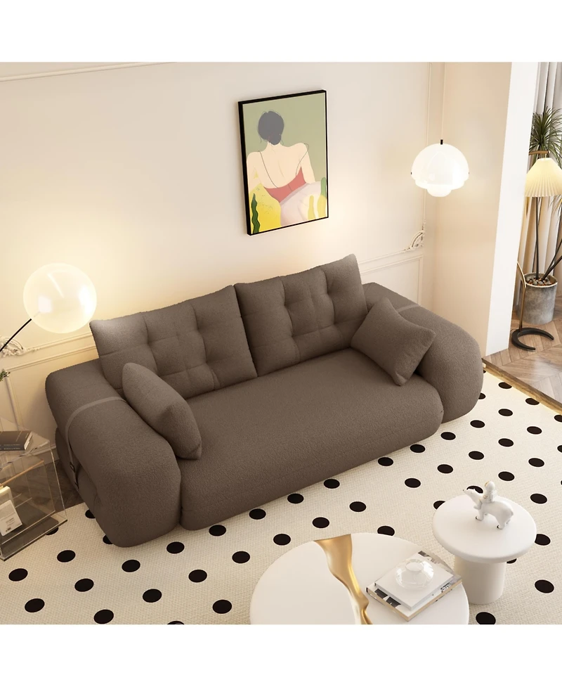 Clihome 78.7" Folding Sleeper, 3-in-1 Convertible Sofa Bed - Teddy Velvet Floor