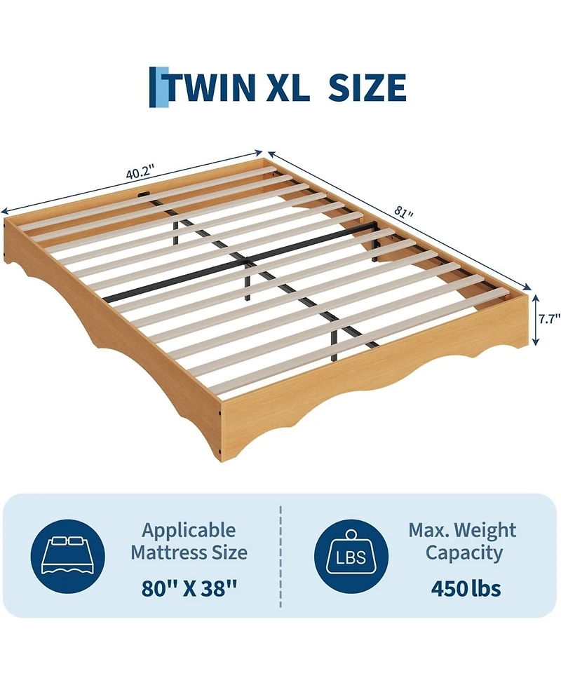 gaomon Wood Platform Bed Frame, Low Profile with Wavy Design, Minimalist Base Without Headboard, Noise-Free Support