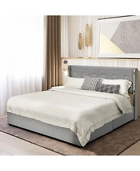 Gouun Full Upholstered Platform Bed Frame with Tufted Headboard and 4 Drawers