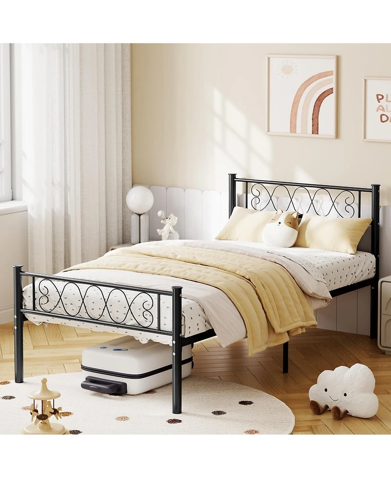 homfan Metal Platform Bed Frame with Headboard and Footboard, Metal Slats, 13.7 Inch Underbed Storage