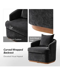 Hulala Home Estefania Modern Chenille Swivel Barrel Chair with Unique Arms and Solid Wood Legs