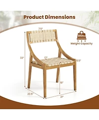 Gouun Set of 2 Teak Wood Outdoor Dining Chairs with Woven Pp Webbing Seat and Backrest