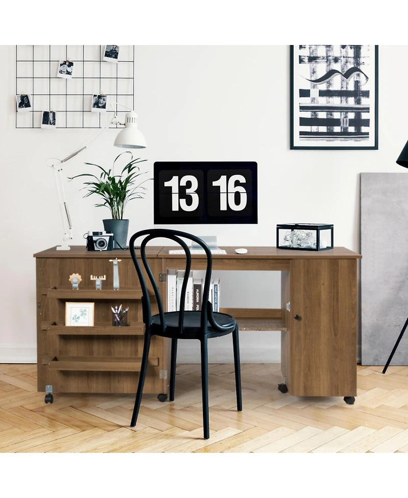 Gouun Folding Sewing Craft Table Storage Shelves Lockable Casters Cabinet