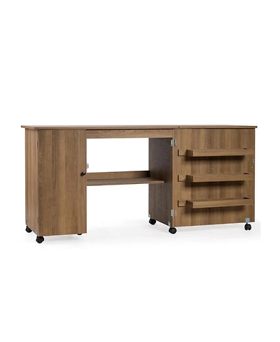 Gouun Folding Sewing Craft Table Storage Shelves Lockable Casters Cabinet