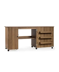 Gouun Folding Sewing Craft Table Storage Shelves Lockable Casters Cabinet