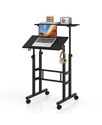 Gouun Rolling Standing Desk with Split-Level Tabletop and Wheels