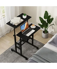 Gouun Rolling Standing Desk with Split-Level Tabletop and Wheels