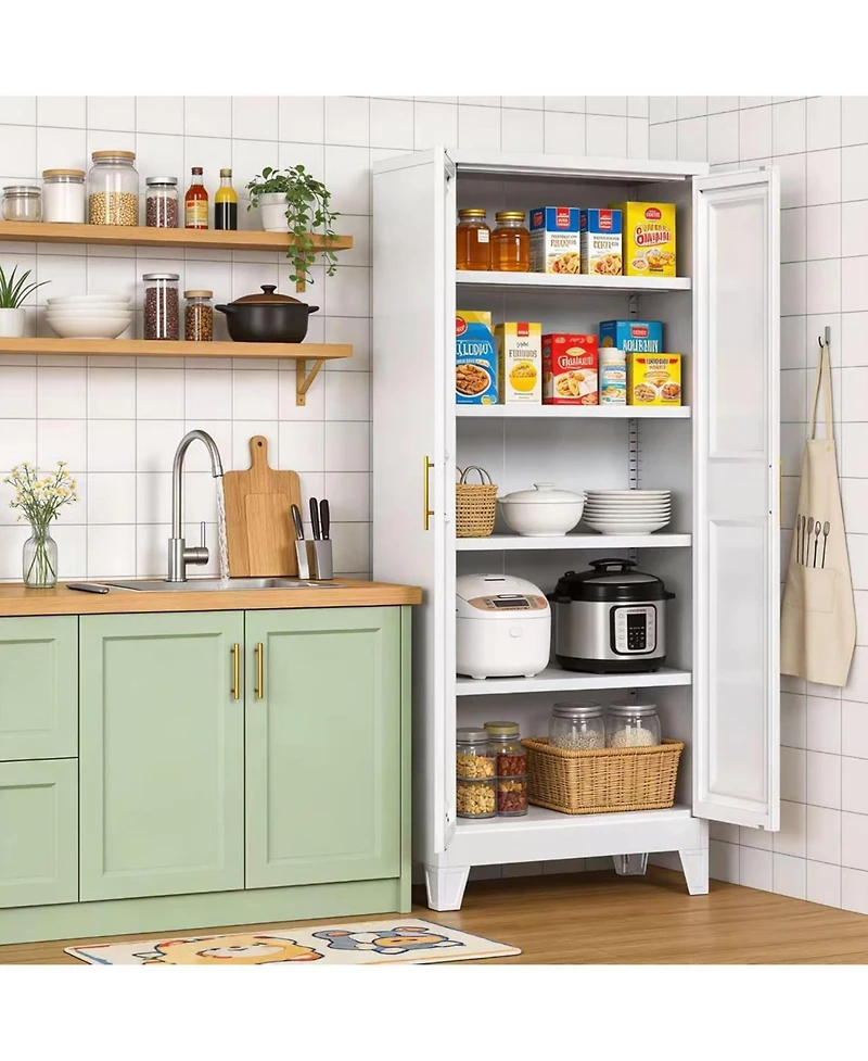 Boyel Living Metal Kitchen Pantry Cabinet with Doors and Shelves, Tall Storage Organizer for Home Office Garage