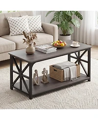 Slickblue 2-Tier Coffee Table with Storage Shelf, Modern Center for Living Room