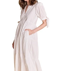 English Factory Women's Tiered Midi Dress With Bow Tie Sleeves