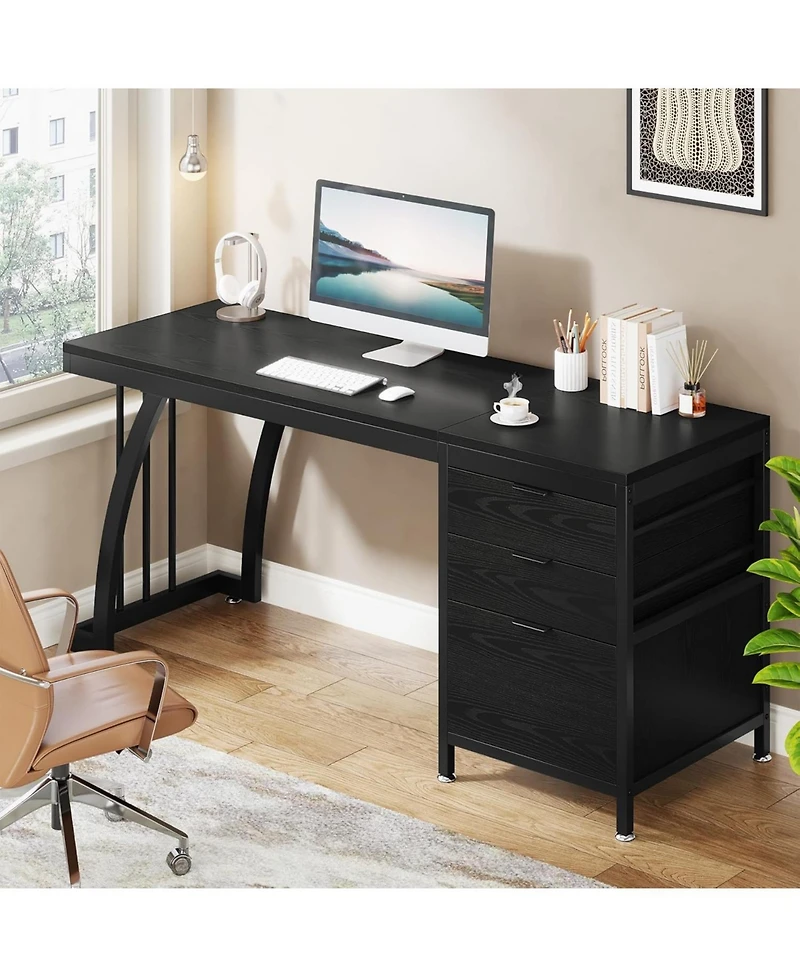 Tribesigns Computer Desk with 3 Drawers, Pc Desk with Reversible Drawers,Study Writing Table Workstation,File Storage for Home Office
