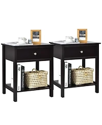Gymax 2PCS 2-Tier Nightstand Modern Side End Table w/ Drawer & Open Shelf White