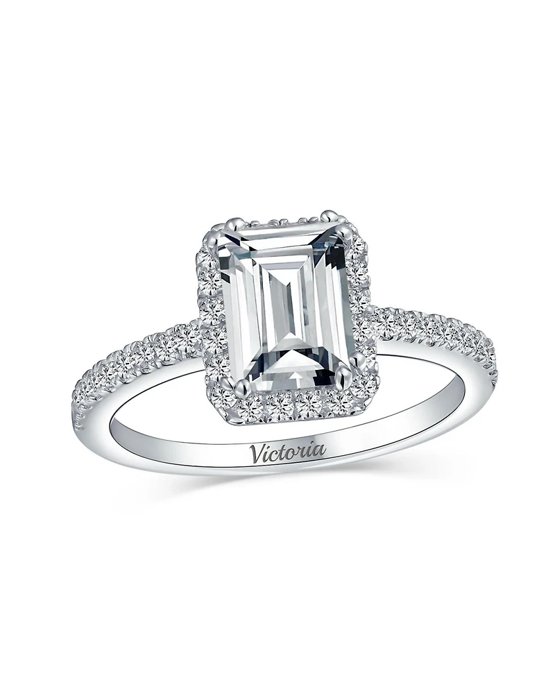 Bling Jewelry Art Deco Style 3CT Halo Cz Emerald Cut Promise Ring Rose Gold Plated Sterling Silver