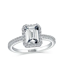 Bling Jewelry Art Deco Style 3CT Halo Cz Emerald Cut Promise Ring Rose Gold Plated Sterling Silver