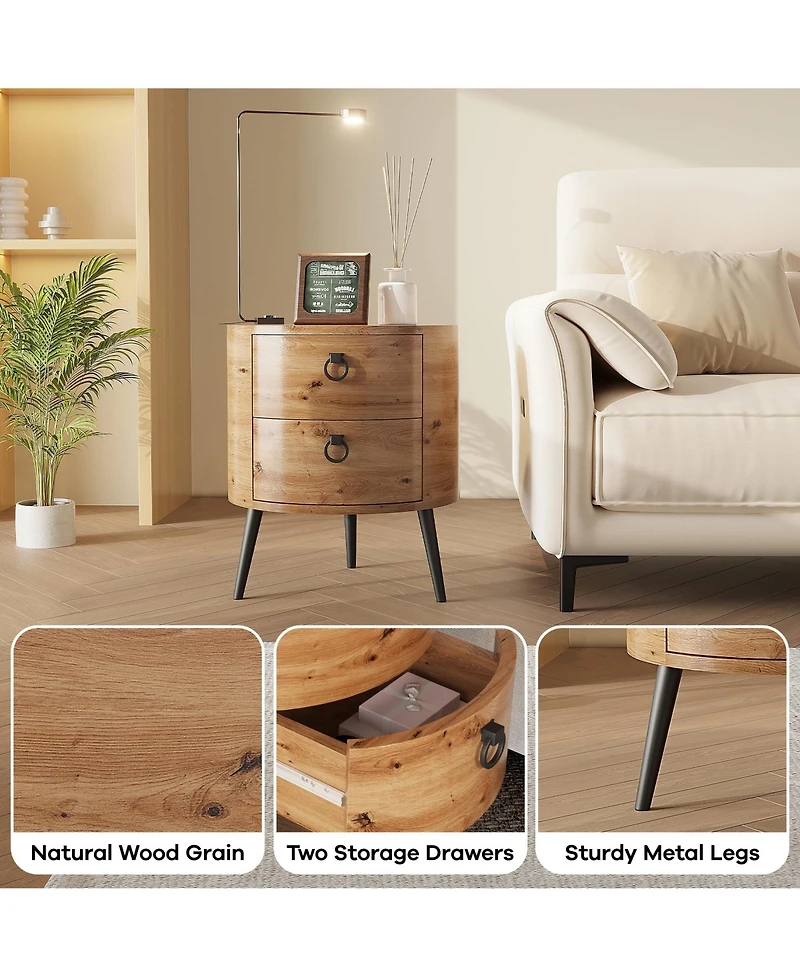 gaomon Round Side Table with Drawers (Bedside/Accent)