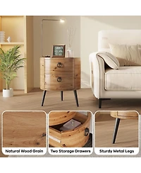 gaomon Round Side Table with Drawers (Bedside/Accent)