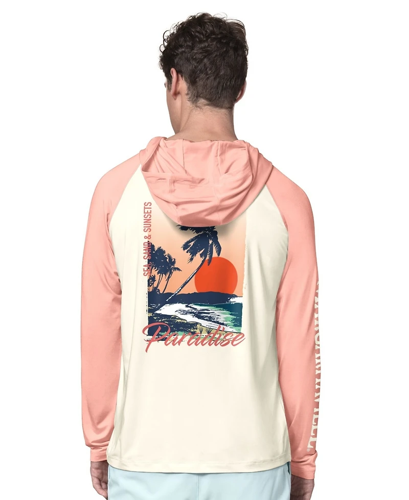 Margaritaville Men's Cream/Amber Chicago Bears Sand, Sea, Sunsets Long-Sleeve Rashguard Hoodie
