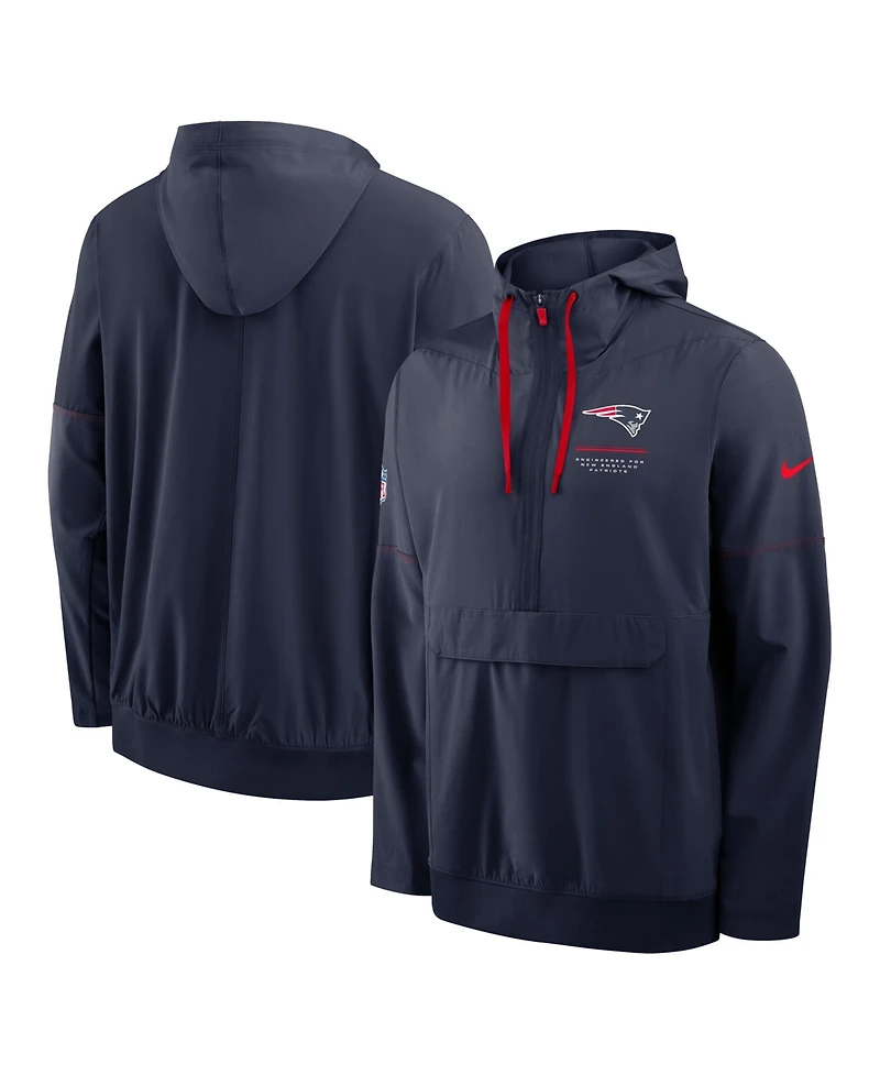 Nike Men's Navy New England Patriots Sideline Anorak Half-Zip Hooded Jacket