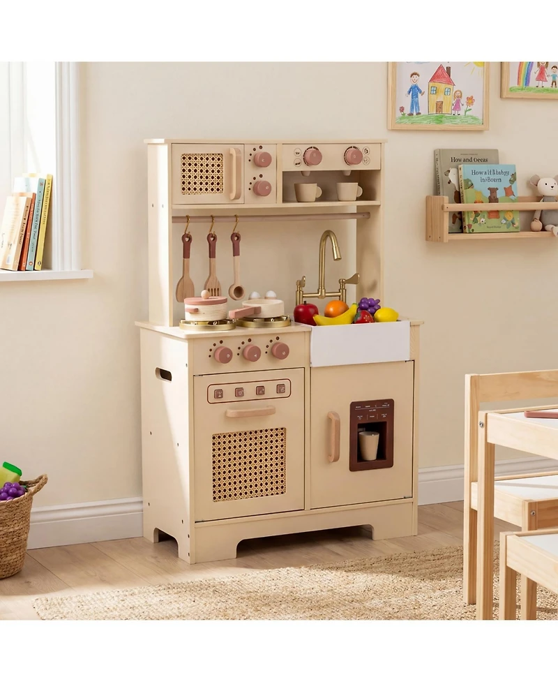 Slickblue Kids Pretend Play Kitchen with Realistic Lights and Sounds