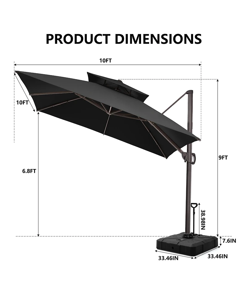 Pellebant Outdoor Patio Double Top Square Aluminum Cantilever Umbrella with Rod Wheel Base