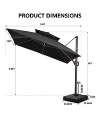 Pellebant Outdoor Patio Double Top Square Aluminum Cantilever Umbrella with Rod Wheel Base