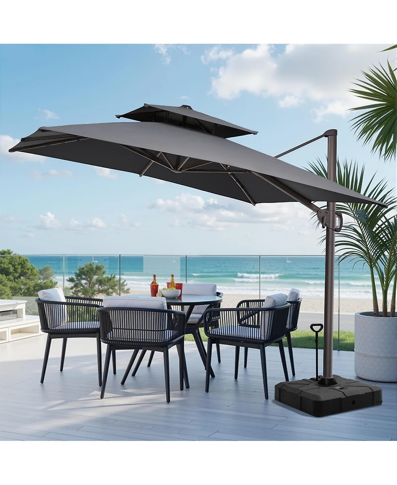 Pellebant Outdoor Patio Double Top Square Aluminum Cantilever Umbrella with Rod Wheel Base