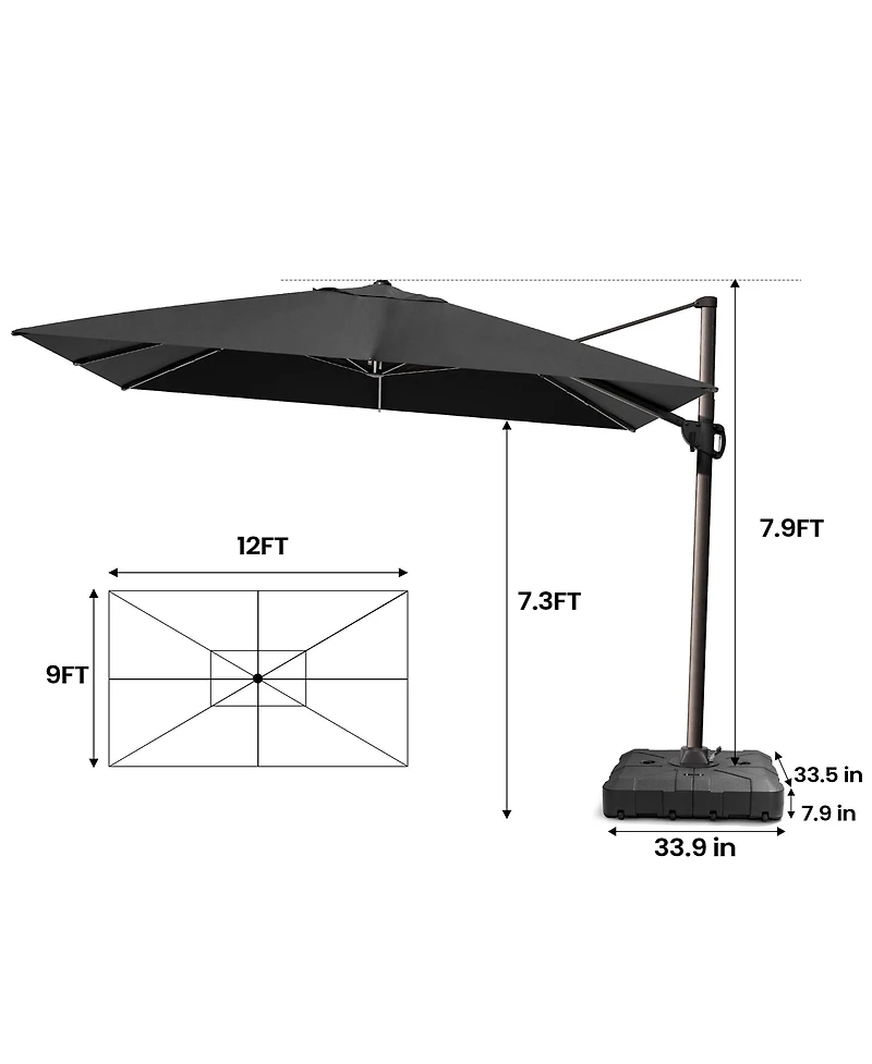 Pellebant Outdoor Patio 9X12Feet Aluminum Cantilever Umbrella with Wheel Base