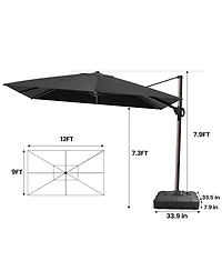 Pellebant Outdoor Patio 9X12Feet Aluminum Cantilever Umbrella with Wheel Base