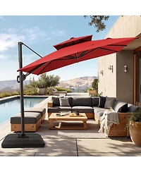 Pellebant 9 x 11Feet Outdoor Patio Double Top Square Aluminum Cantilever Umbrella with Umbrella Base