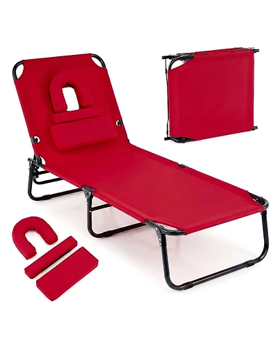 Gouun Folding Face-Down Tanning Chair with Face Hole and 3 Pillows