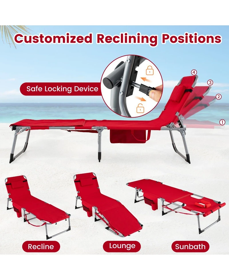 Gouun Set of 2 Portable Tanning Chairs with 4-Level Adjustable Backrest