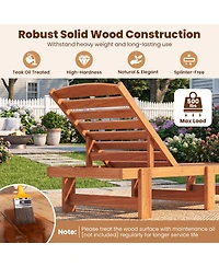 Gouun Solid Wood Patio Chaise Lounge Recliner with 5-Position Adjustable Backrest