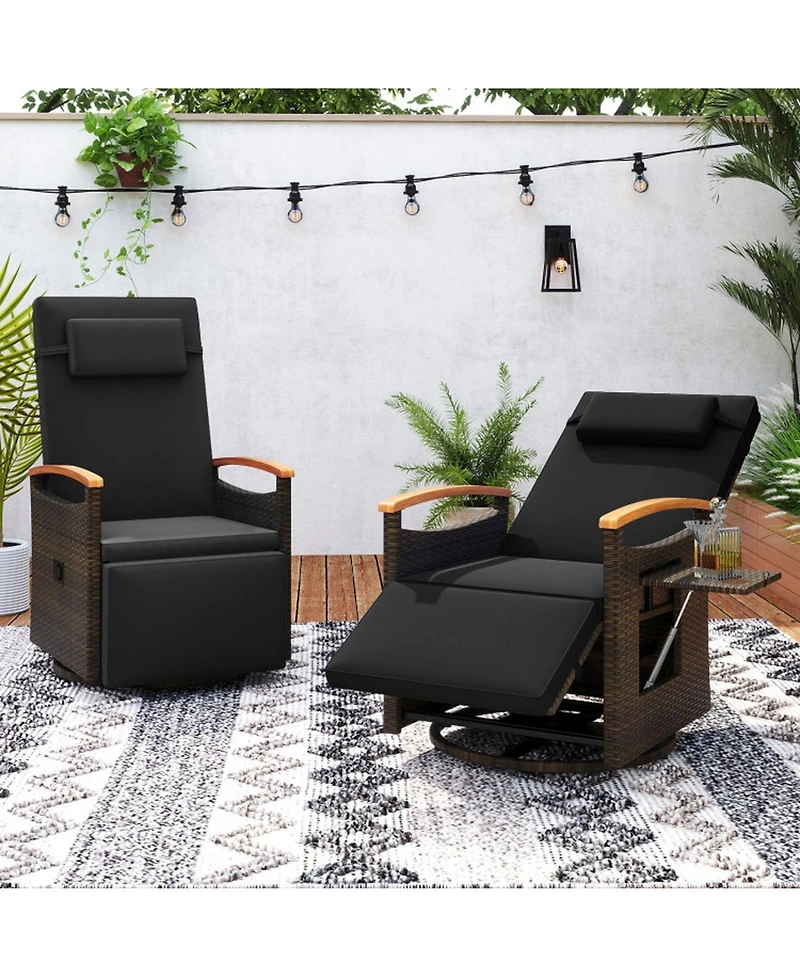 Gouun Rattan 360-Degree Swivel Outdoor Recliner Chair with Footrest