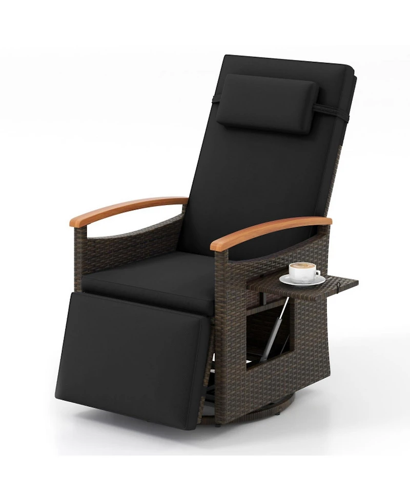 Gouun Rattan 360-Degree Swivel Outdoor Recliner Chair with Footrest