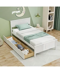 Gouun Twin Bed Frame with 2 Storage Drawers and Wood Slat Support