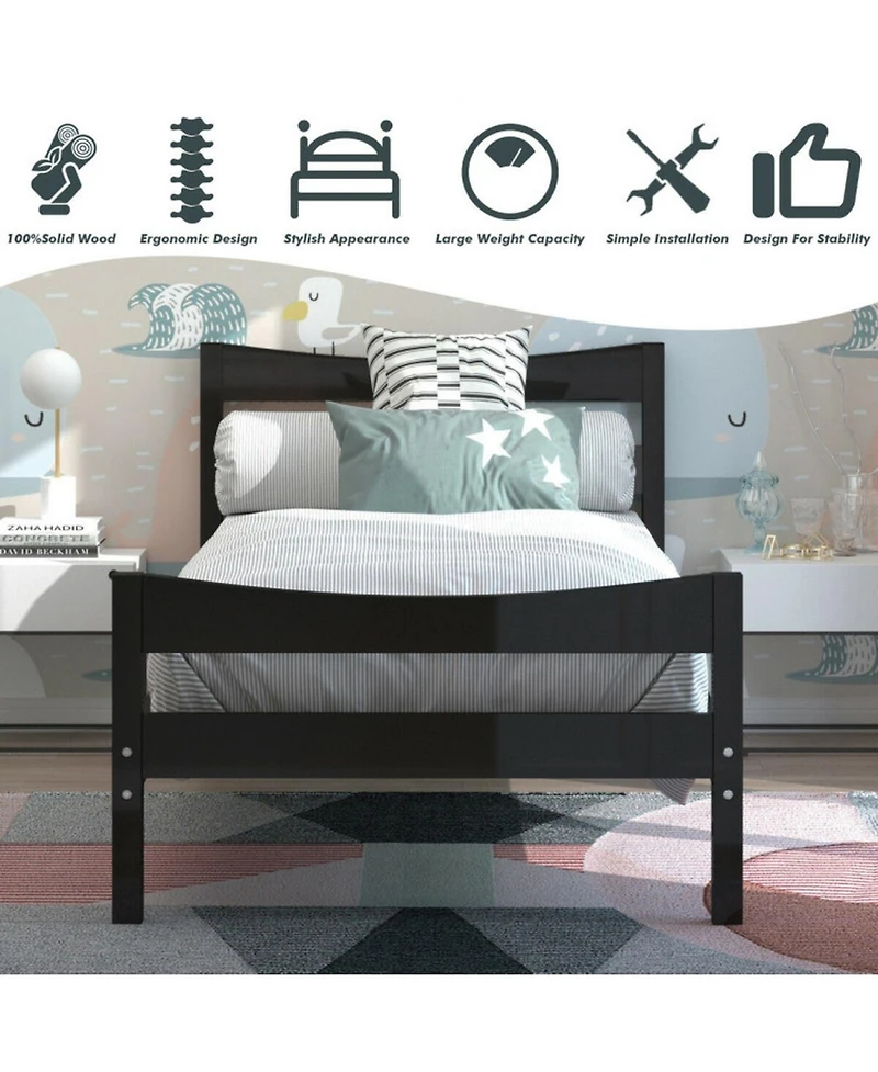 Gouun Twin Size Rustic Platform Bed Frame with Headboard and Footboard