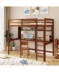 Gouun Twin Loft Bed with Built-In Desk and Storage Shelf for Kids