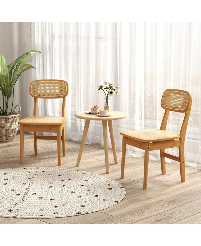 Gouun Set of 2 Woven Rattan Dining Chairs with Curved Backrest