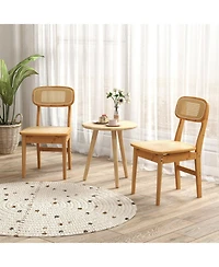 Gouun Set of 2 Woven Rattan Dining Chairs with Curved Backrest
