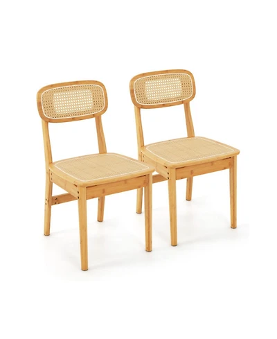 Gouun Set of 2 Woven Rattan Dining Chairs with Curved Backrest