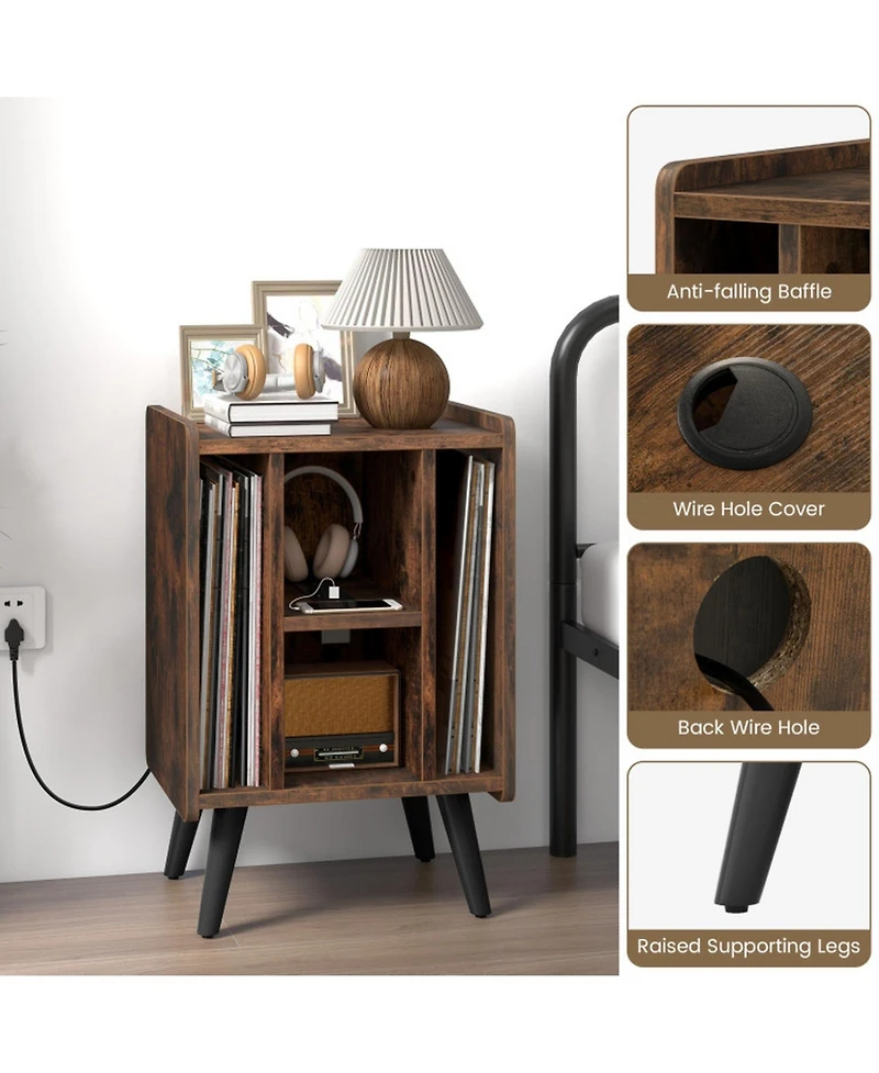 Gouun Record Player Stand with Vinyl Storage and Charging Station
