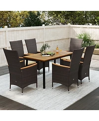 Gouun 7-Piece Outdoor Wicker Dining Set with Acacia Wood Table